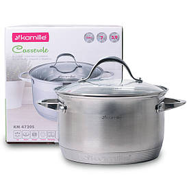 Каструля з кришкою Kamille 3.3 л з нержавіючої сталі і 7-шаровим дном для індукції і газу KM-4720S