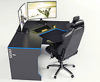 Игровой стол Tron 2 каркас ламинированное ДСП Черный, кромка Лайм (Zeus ТМ) Синій