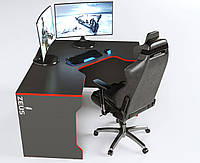 Игровой стол Tron 2 каркас ламинированное ДСП Черный, кромка Лайм (Zeus ТМ) Червоний
