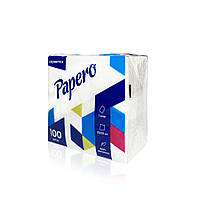 Серветки паперові 33х33 см, 1-ношарові, білі, 1/4 складання, Papero, 100 аркушів/пач.