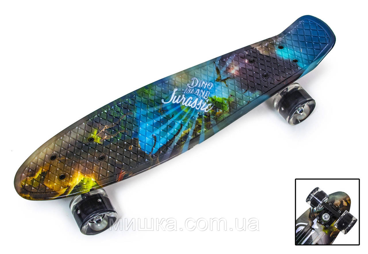 Пенніборд "ДИНОЗАВР" дека 22", колеса, що світяться., фото 1
