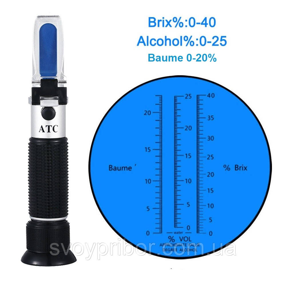 Рефрактометр RHBW-25ATC 3в1 (Brix 0-40%; спирт 0-25%; Baume 0-20%), фото 1