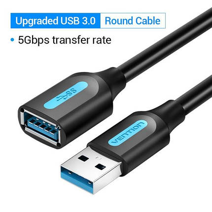 Подовжувач USB-USB 3.0 Vention F/M PVC Round 5Gbps 1.5m Black (CBHBG), фото 2