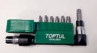 Набор бит TORX TOPTUL 1/4" T10H-T40H + Г-обр. переходник 8ед. GAAL0801