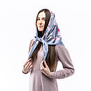 Атласна хустка з квітковим принтом 90х90см Сіра, фото 3