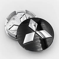 Колпачки (заглушки) в литые диски MITSUBISHI (Митцубиси) 60 мм Чёрный-Хром