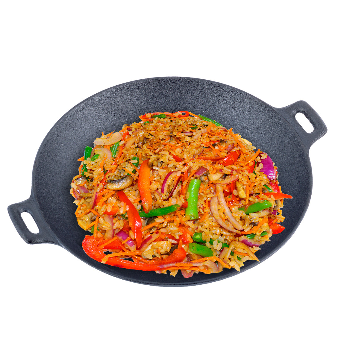Сковорода чавунна Wok 30см зі скляною кришкою Kamille для індукції і газу KM-4814V