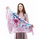 Атласна хустка з квітковим принтом 90х90см Рожева, фото 6