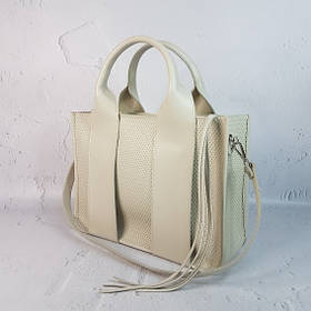 Сумка жіноча "Фіона плюс" натуральна шкіра, слонова кістка з тисненням під плетінку