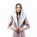 Атласна хустка з квітковим принтом 90х90см Сіра, фото 2