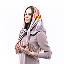 Атласна хустка з квітковим принтом 90х90см Кавова, фото 3