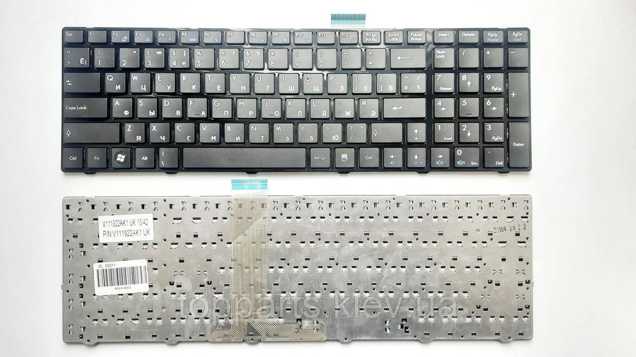 Клавіатура для ноутбуків MSI GE60, GE70, GX60 чорна з чорною рамкою UA/RU/US