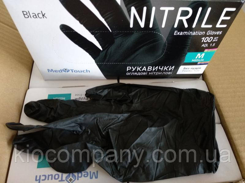 Нитриловые перчатки чёрные медицинские неопудренные, Размер М. 50 пар\100 шт. Med Touch Малайзия - фото 2 - id-p1411216425