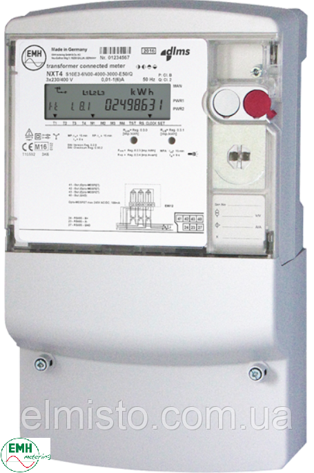 Лічильник NXT4-S10EV-6N00-4000-3000-E50/N 3х230/400В,5(100)А, A±, R±, RS-485, реле, зелений тариф (GERMANY)