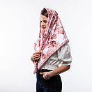 Атласна хустка з квітковим принтом 90х90см Пудрова, фото 2