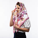 Атласна хустка з квітковим принтом 90х90см Лілова, фото 2