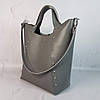 Сумка жіноча "ХОЛЛІ" натуральна шкіра, сіра з тисненням під плетінку, фото 3