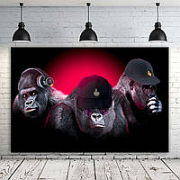 Яскрава оригінальна картина на полотні для сучасного інтер'єру Три Мавпи 80, 1, 120