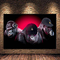 Яскрава оригінальна картина на полотні для сучасного інтер'єру Три Мавпи