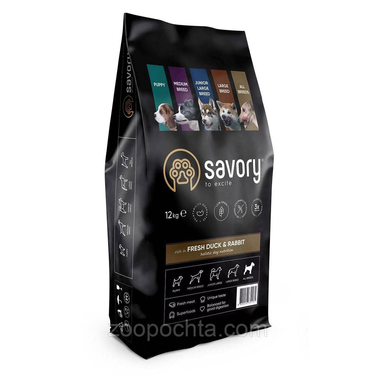 Сухий корм Savory Adult All Breeds rich in Fresh Duck & Rabbit для собак усіх порід з качкою та кроликом 12 КГ