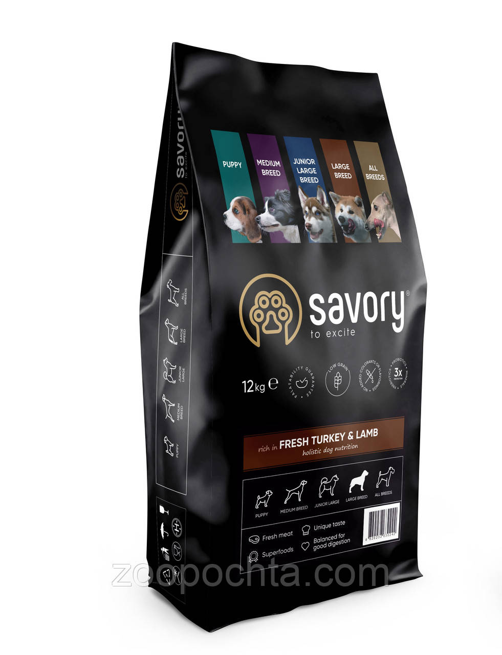 Сухий корм Savory Large Breeds rich in Fresh Turkey & Lamb для собак великих порід з індичкою та ягням 12 КГ