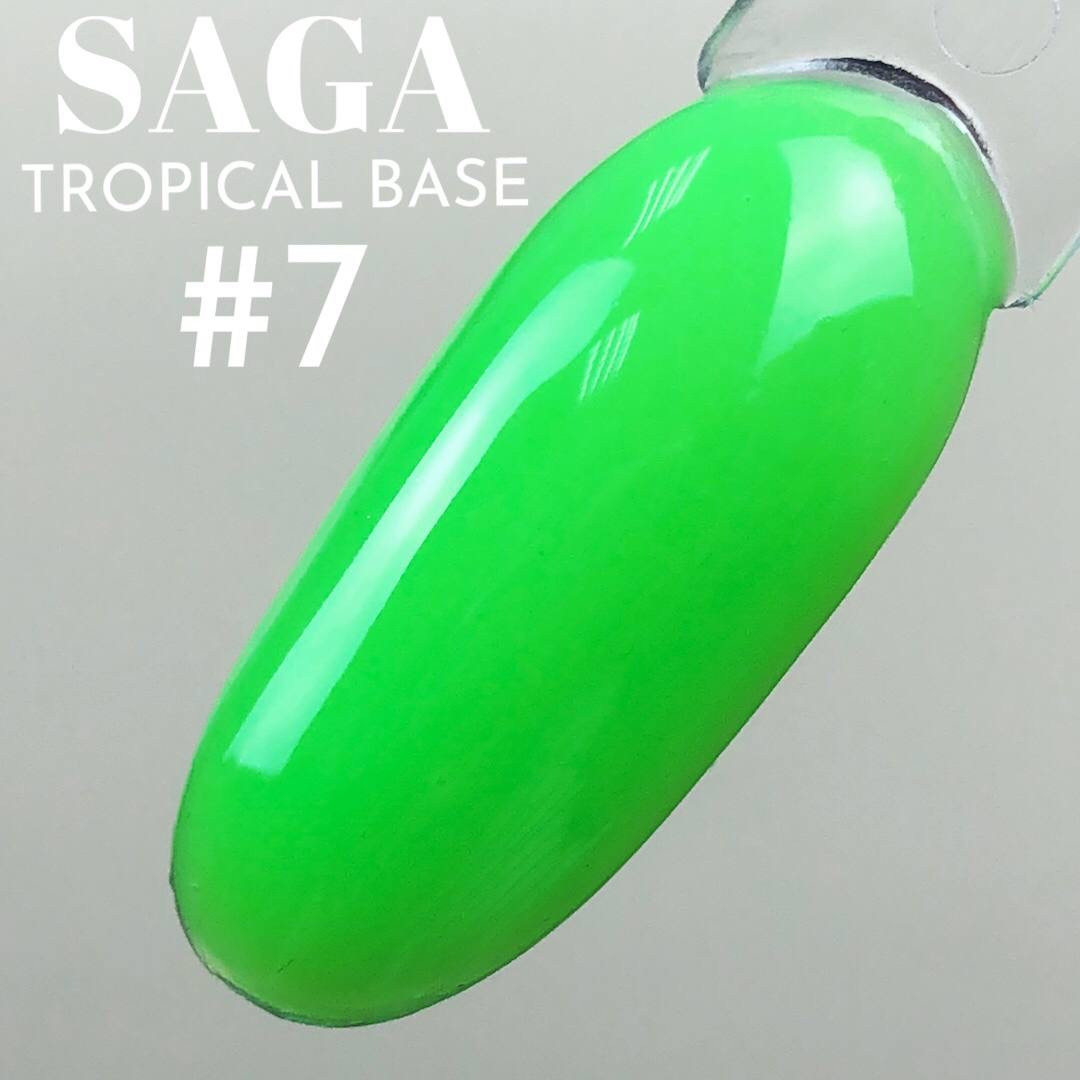 Неонова Камуфлюється кольорова база для нігтів зелена SAGA tropical BASE для манікюру 8мл, фото 1