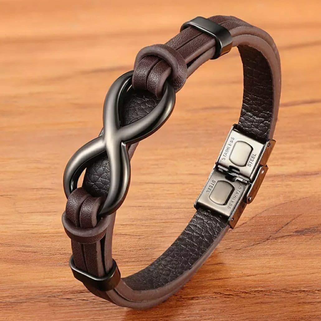 Браслет шкіряний Zig Jewelry з вставкою безкінечності коричневий
