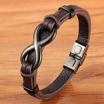 Браслет шкіряний Zig Jewelry з вставкою безкінечності коричневий, фото 1