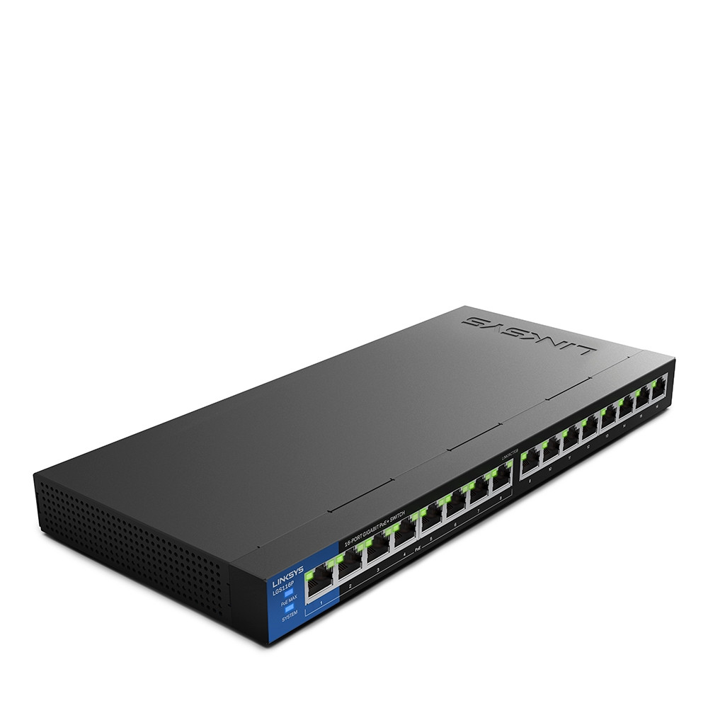 Комутатор Linksys LGS116P, 16 портів, гігабіт, PoE+ (LGS116P-EU)