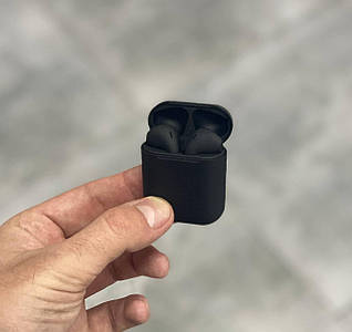 Бездротові сенсорні навушники чорні InPods 12 TWS блютуз, матові Bluetooth-навушники в стилі AirPods