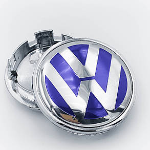 Ковпачки (заглушки) на литі диски VW (Фольксваген) 65 мм Синій фон Хром база та лого (3B7601171), фото 1