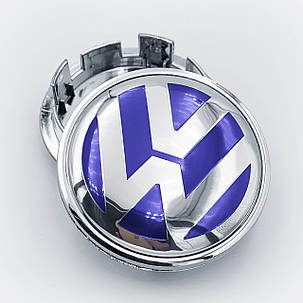 Ковпачки (заглушки) на литі диски VW (Фольксваген) 65 мм Синій фон Хром база та лого (3B7601171), фото 3