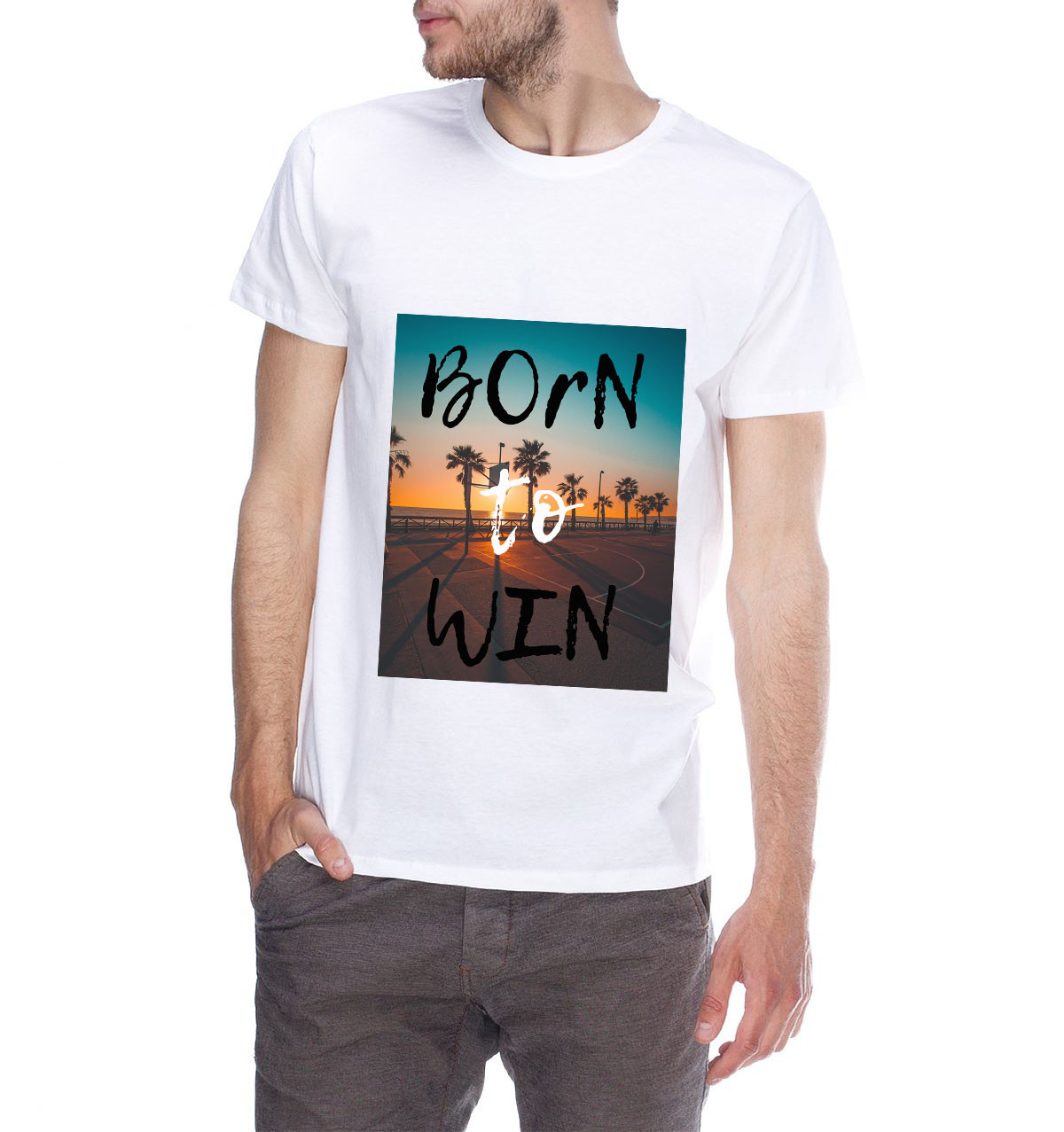 Стильна чоловіча футболка з принтом Born to win, фото 1