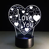 1 Світильник -16 кольорів світла! 3D світильники лампи, LOVE, Оригінальні подарунки на новий рік, фото 3