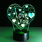 1 Світильник -16 кольорів світла! 3D світильники лампи, LOVE, Оригінальні подарунки на новий рік, фото 4