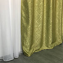 Оливкові однотонні готові штори льон з візирунком 150*270см (SH-M17-15), фото 6