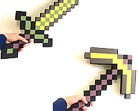 Пиксельный Золотой Набор по мотивам Minecraft (Меч 62см, Кирка 45 см)