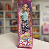 Лялька Барбі Barbie Fashionistas # 158 блондинка в бірюзовому топі і картатих треках GRB50