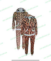 Махровая пижама женская, теплый домашний костюм женский вельсофт леопард