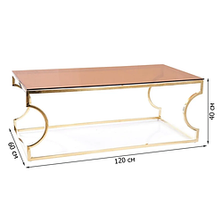 Золотий прямокутний журнальний столик зі склом Signal Kenzo A 120х60х40см для вітальні в стилі модерн