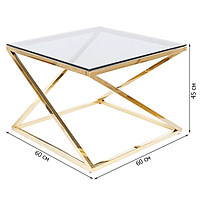 Квадратный журнальный столик в гостиную Signal Liam 60х60х45см из стекла на золотом каркасе