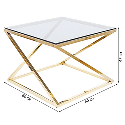Квадратний журнальний столик у вітальні Signal Liam 60х60х45см зі скла на золотому каркасі