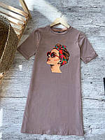Универсальное мокко платье-футболка с принтом "Косынка"