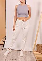 Женский летний комплект серый базовый топ и белые штаны