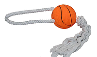 Игрушка для собак Олкар Мяч баскетбольный на веревке виниловый с пищалкой 6,5x35 см EV082