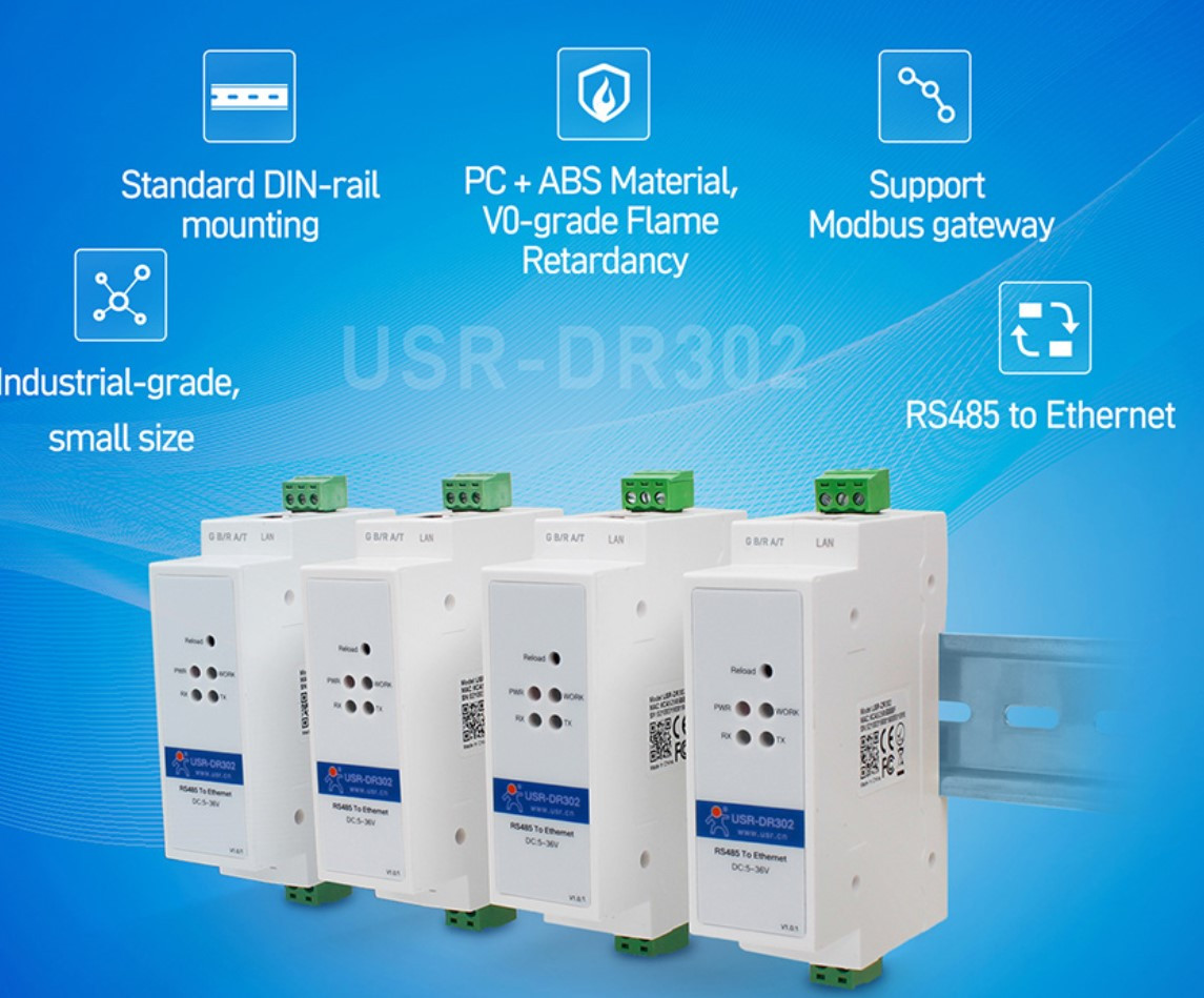 Перетворювач порту RS-485 в Ethernet USR-DR302 на дін рейку