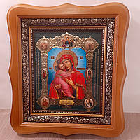Ікона Володимирська Пресвятої Богородиці, лик 15х18 см, у світлому дерев'яному кіоті