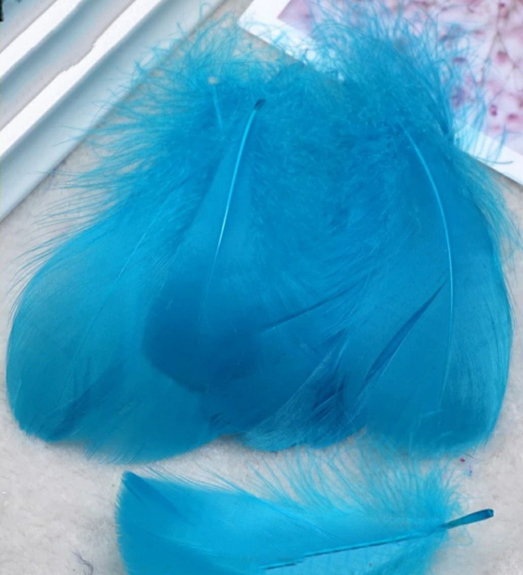 Гусяче перо декоративне 6-12 см. Колір блакитний (10 шт)