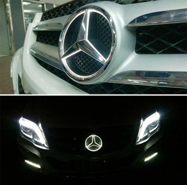 Універсальна Зірка Емблема Шильдик Mercedes з Білим LED підсвічуванням в решітку Мерседес 18.5 см