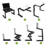 Столик для ноутбука з охолодженням Laptop Table T8 Чорний стіл підставка під ноутбук, фото 8